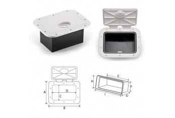 Puertas con tornillos expuestos y contenedor rectangular en ABS.