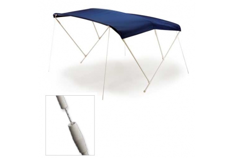 Toldo Parasol 3 arcos en tela de aluminio pintada de blanco azul