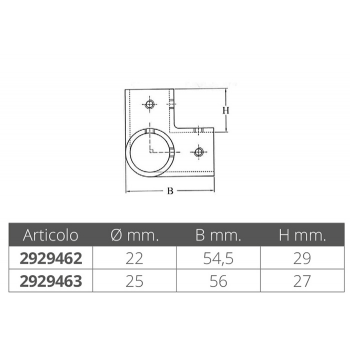ÁNGULO DE ACERO INOXIDABLE DE 3 VÍAS Ø MM.22
