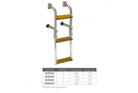 Escalera de acero inoxidable con peldaños de madera plegables.
